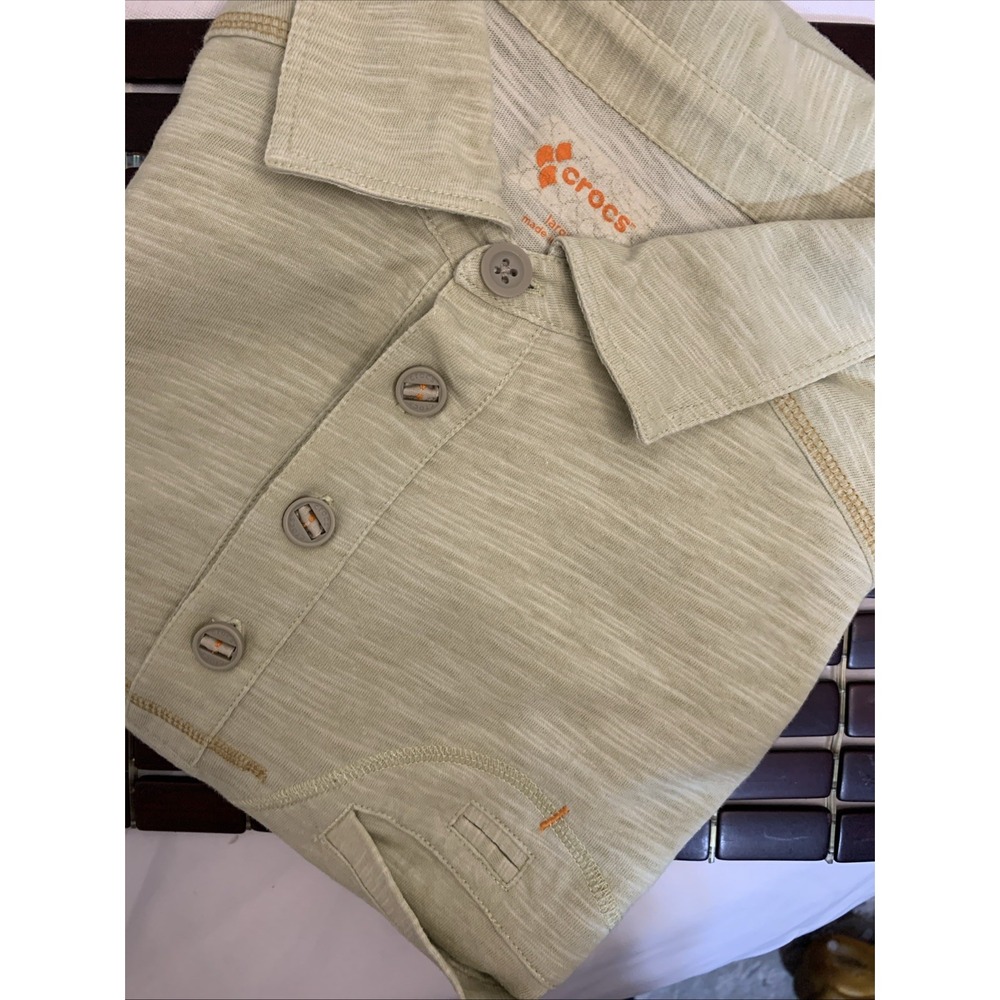 Original Crocs Men's Short S Lime Green Pocket Cotton Polo Collar Sz‎ L Shirt